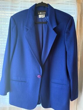 100% Wool Vintage Sag Harbor Women's Deep Blue Single-Button Blazer